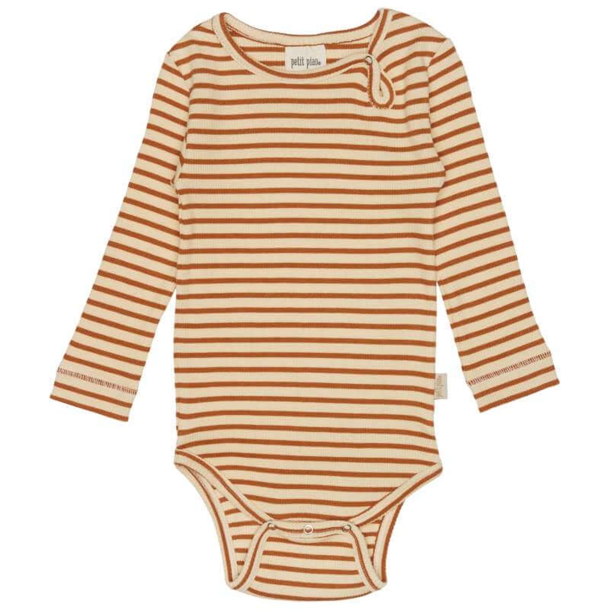 Petit Piao - Body L/S Modal Striped - Curry/Cream - 80