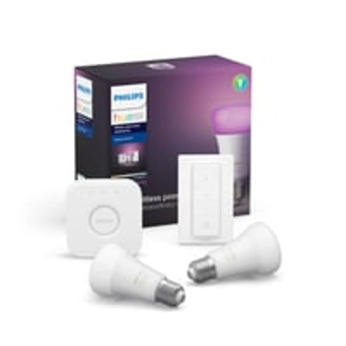 Philips Hue, startst 2xE27 Color & White Ambiance 9W BT/Zigbee komplet inkl. Hue Bridge & Hue Switch, A+