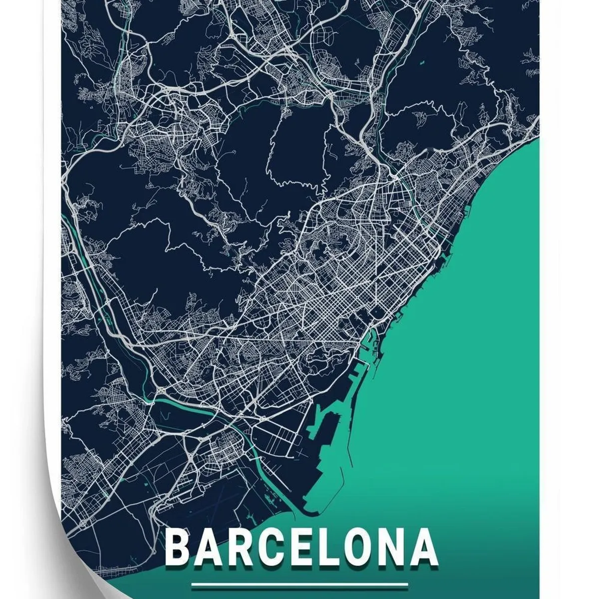 Plakat - Marineblå kort over barcelona