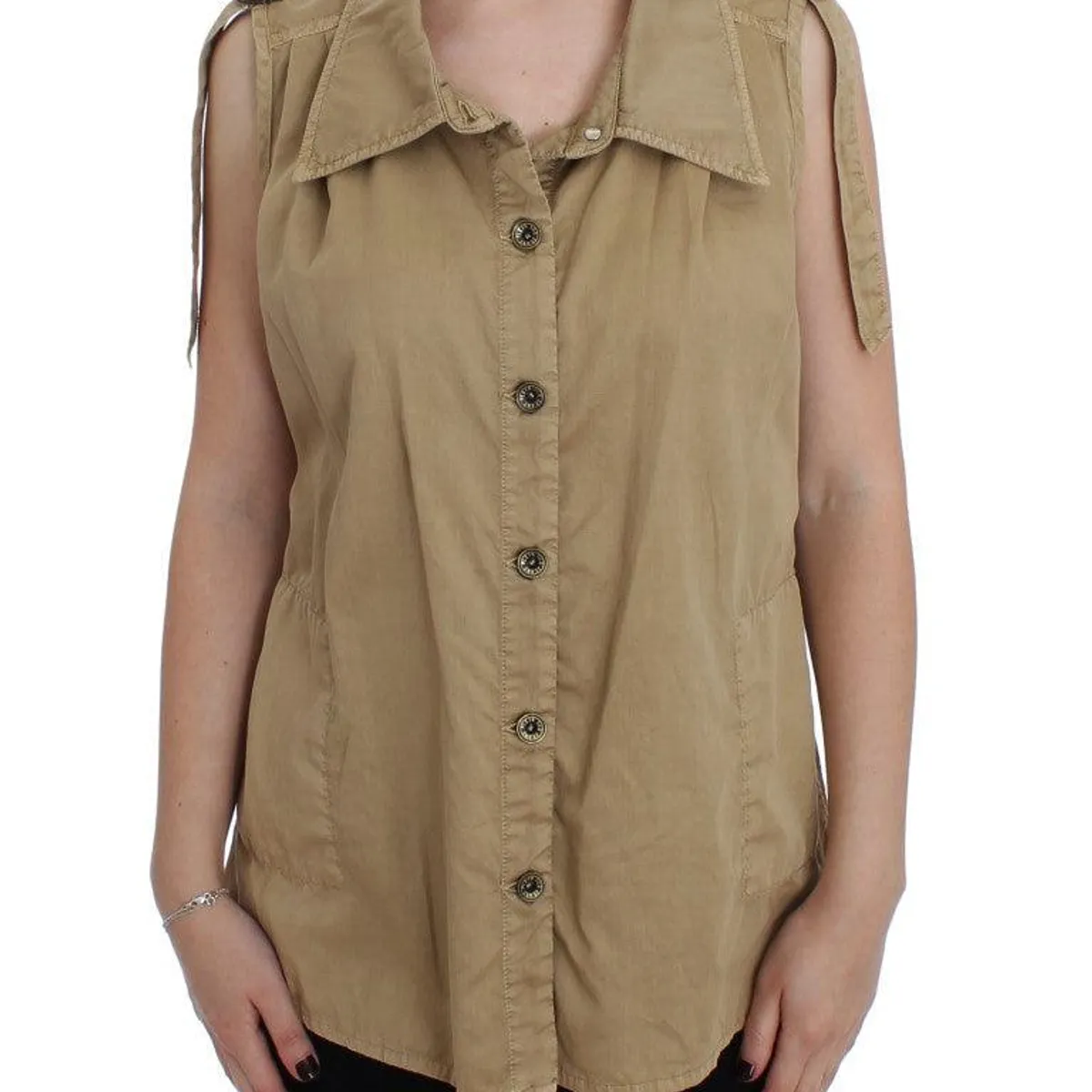 PLEIN SUD Beige Sleeveless Cotton Blouse