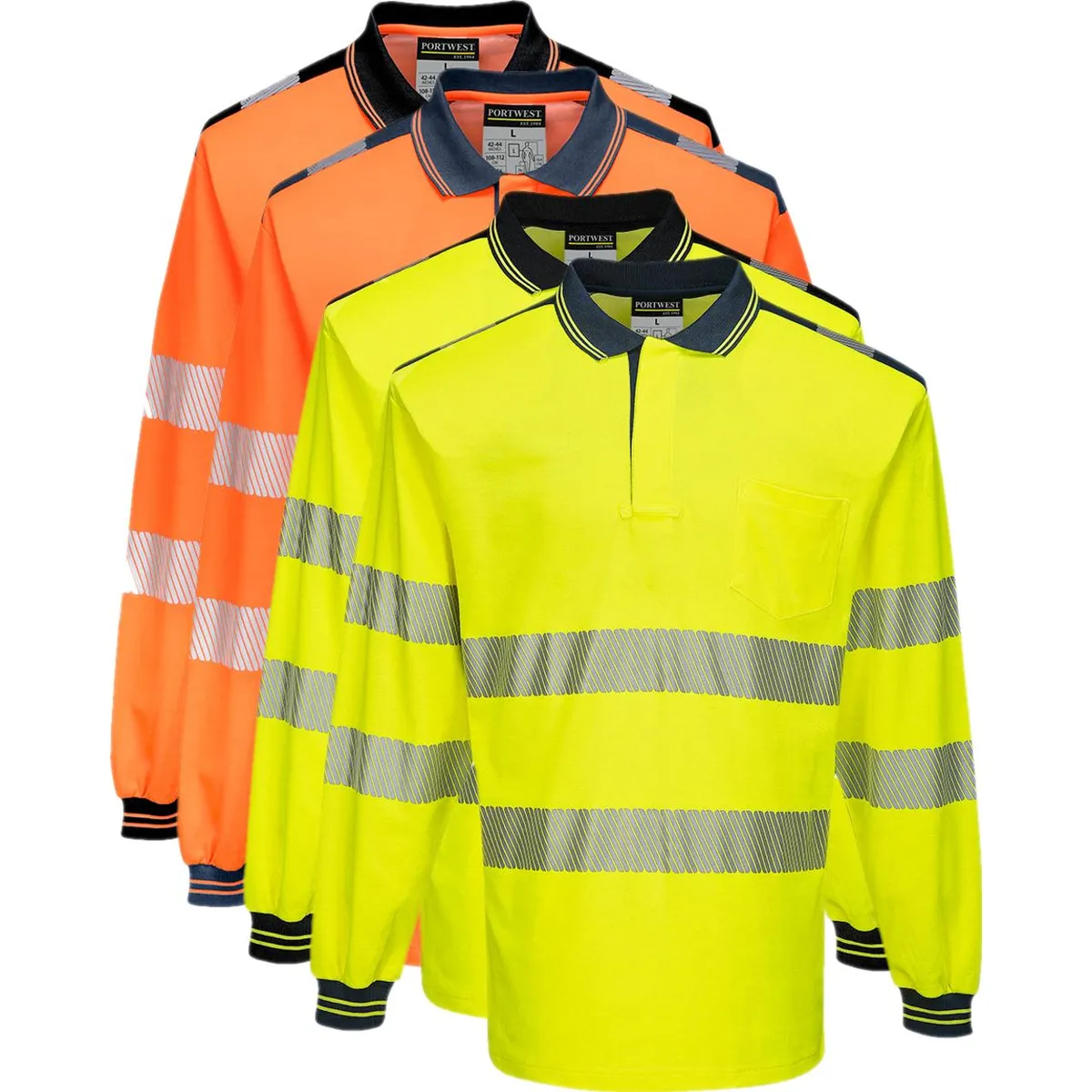 Portwest T184 PW3 Hi-Vis Langærmet Polo 3XL Gul/Navy