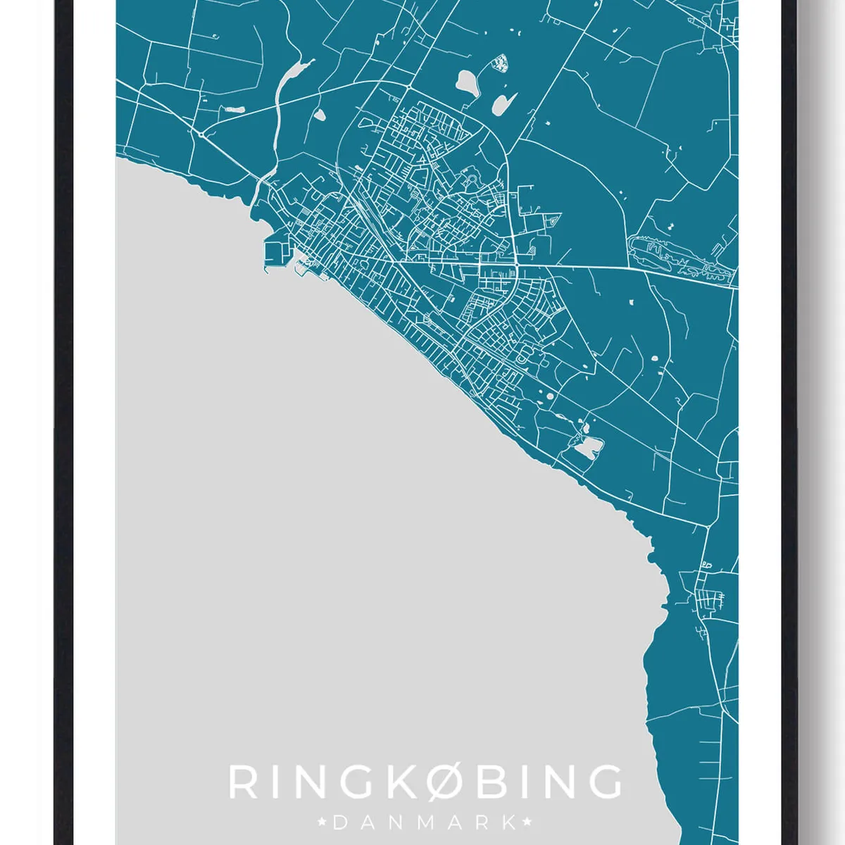 Ringkøbing by plakat - blå (Størrelse: L - 50x70cm (B2))