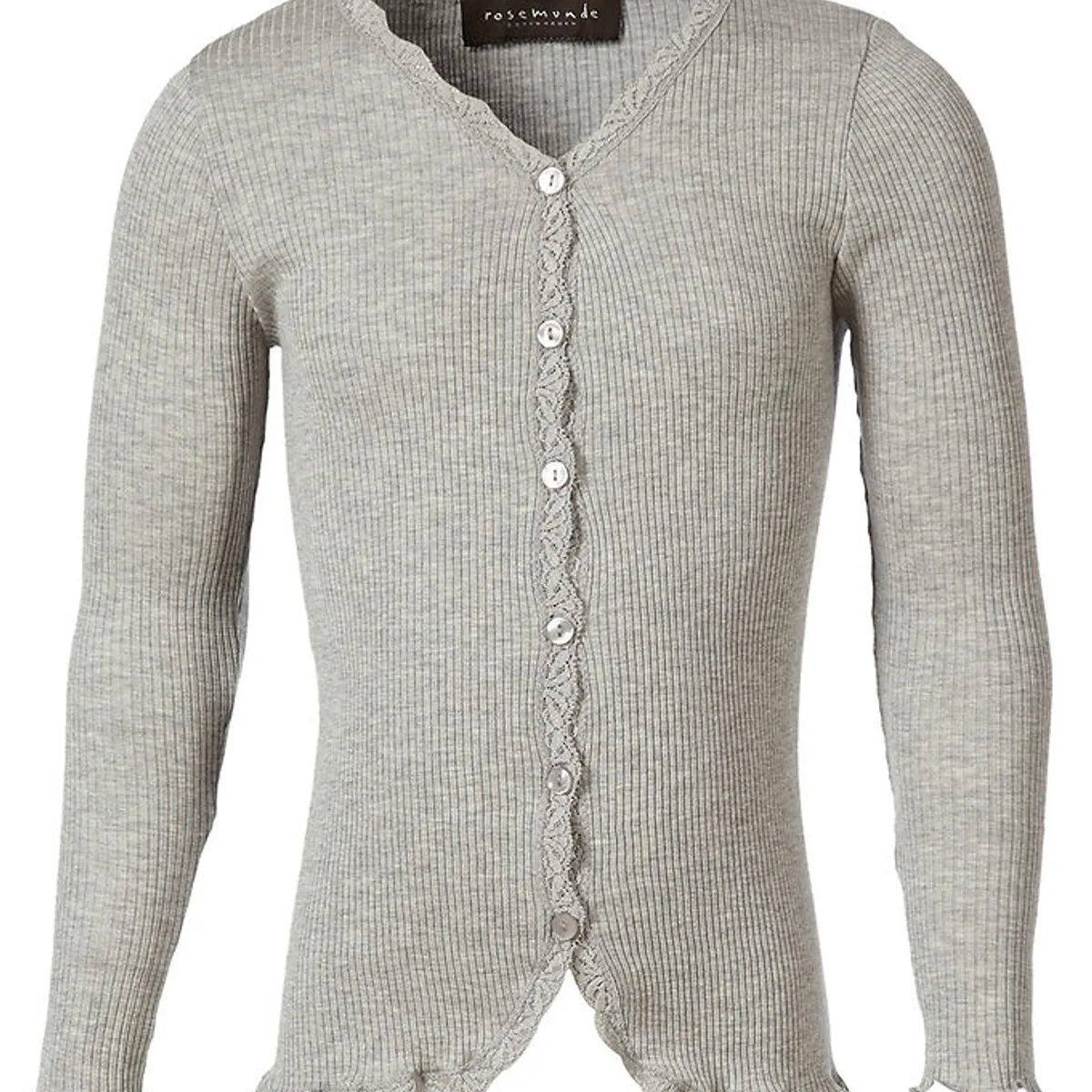 Rosemunde Cardigan - Silke/Bomuld - Rib - Light Grey Melange