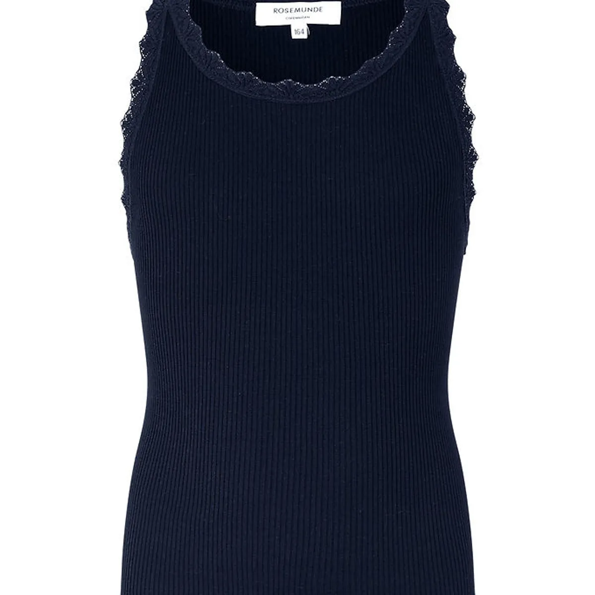 Rosemunde Top - Silke/Bomuld - Rib - Navy m. Blonder