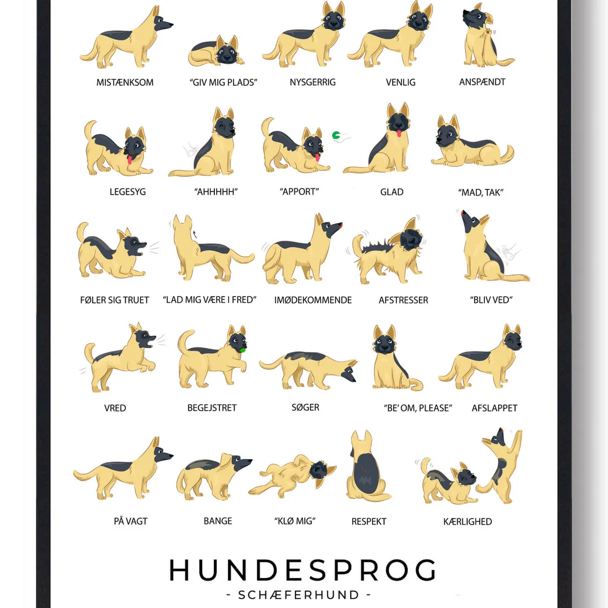 Schæferhund plakat - Hundesprog (Størrelse: L - 50x70cm (B2))