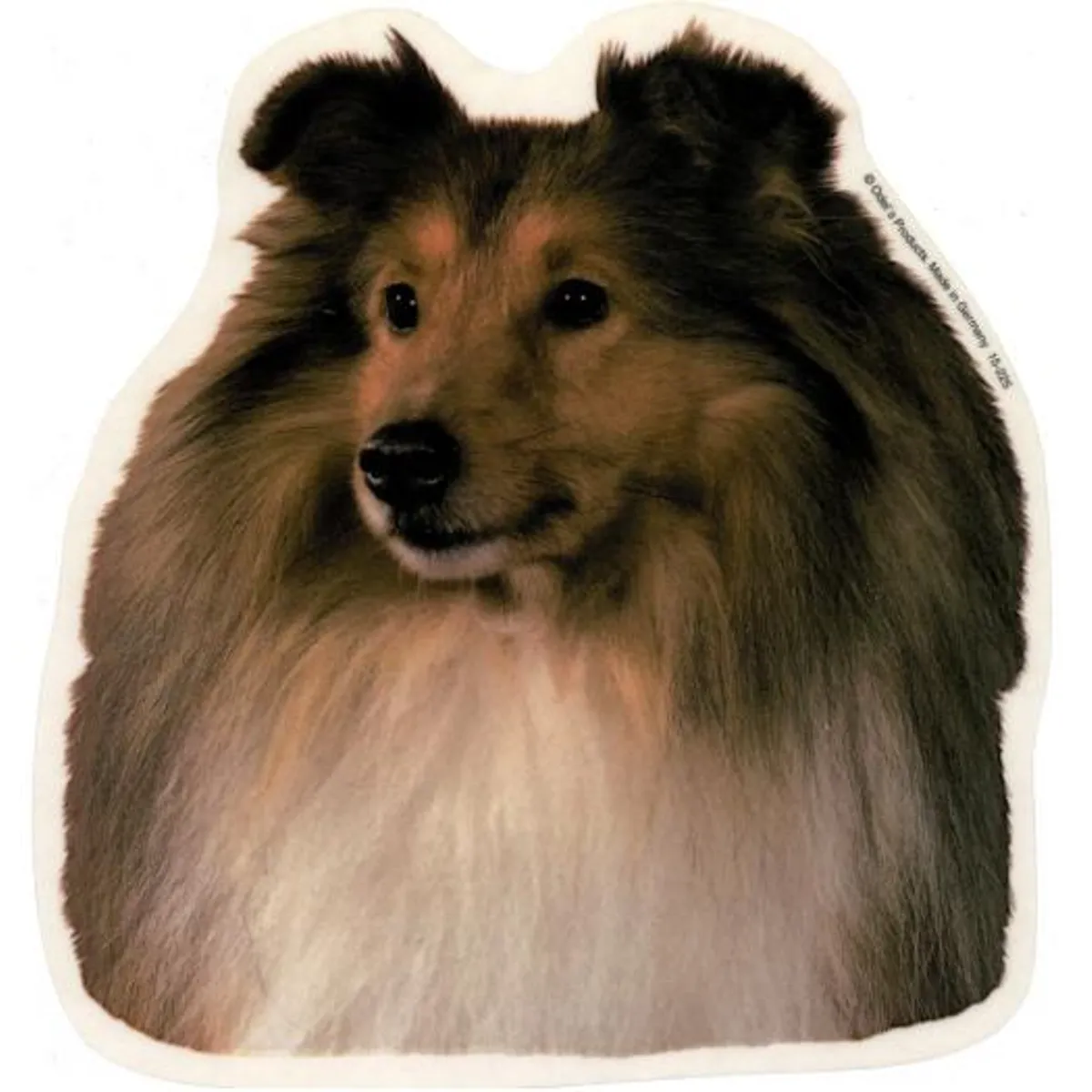 Shetland Sheepdog, hv. Vælg: klistermærke, nøglering, broche, slipsenål, mm