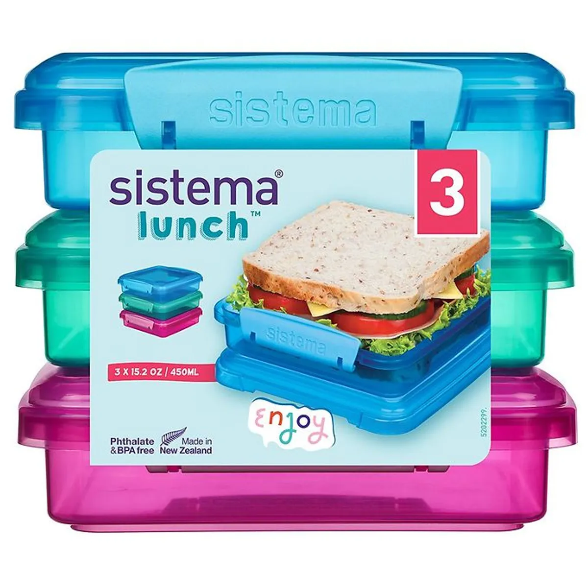 Sistema Madkasse - Sandwich Box - 450 ml - 3 Pak - Pink+Blå+Tur