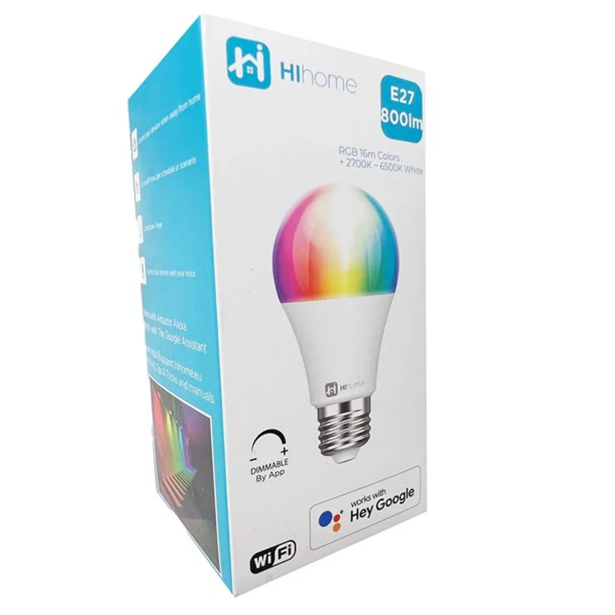 Smart LED WiFi pære Gen.2 RGB 16M farver + Varm hvid 2700K til Cool Hvid 6500K E27 - Smart-home > Smart belysning - Hi Home - Spotshop