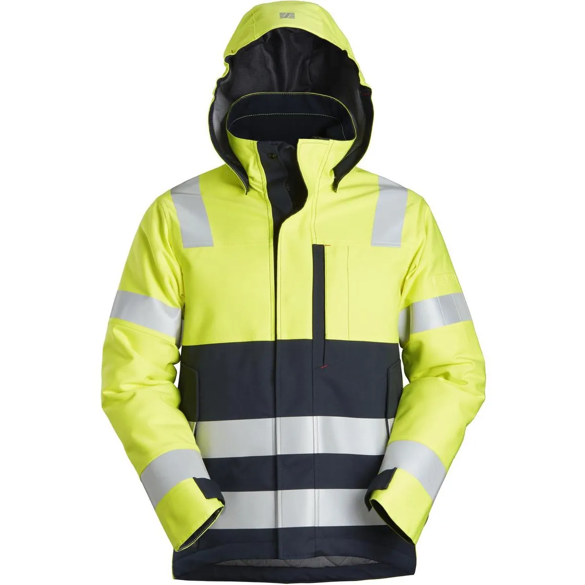 Snickers 1163 protecwork, high-vis vinterjakke med hætte, klasse 3 gul/navy 3XL