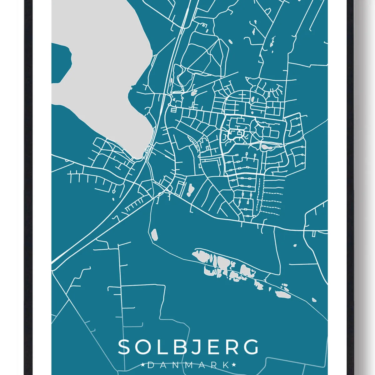 Solbjerg by plakat - blå (Størrelse: L - 50x70cm (B2))