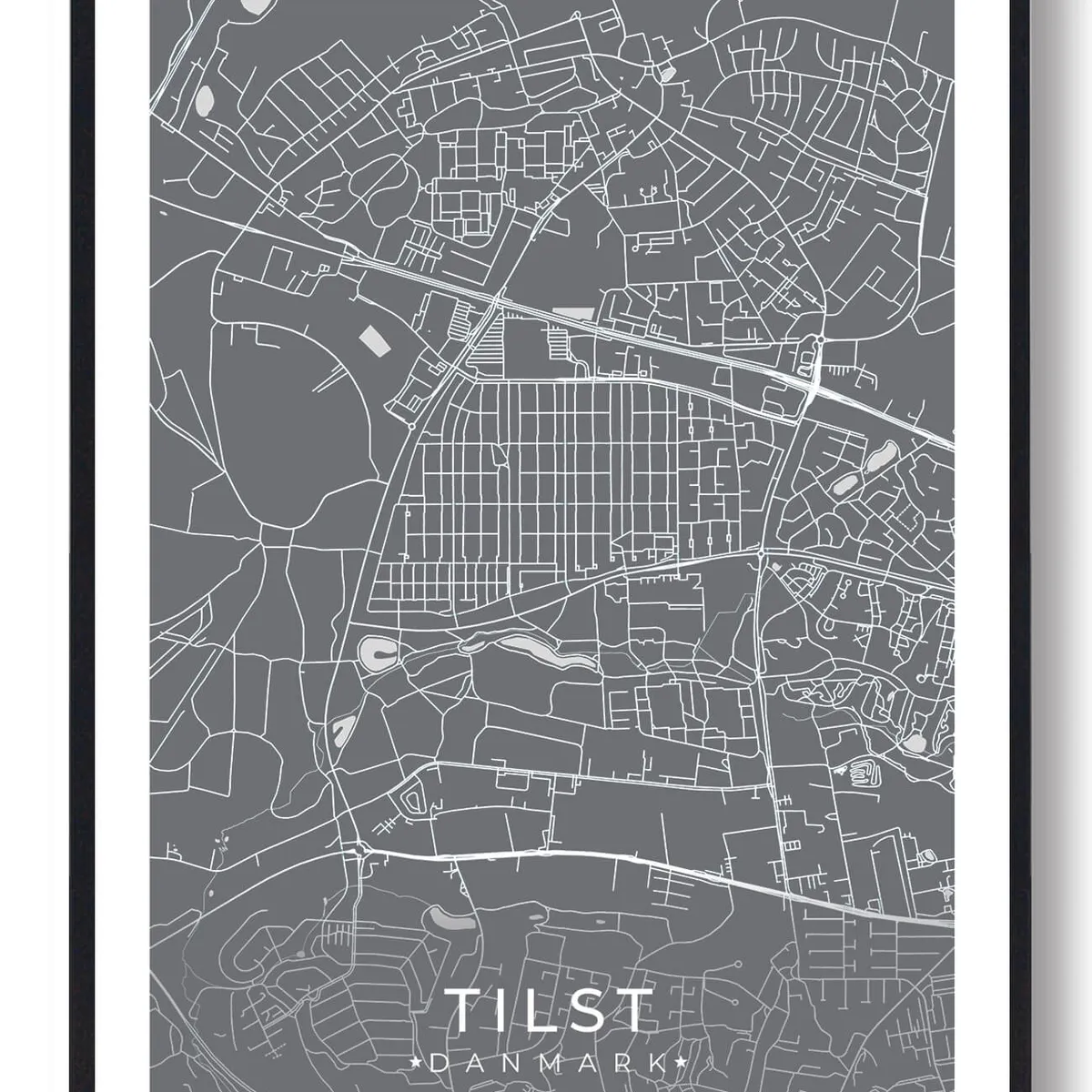 Tilst by plakat - grå (Størrelse: L - 50x70cm (B2))