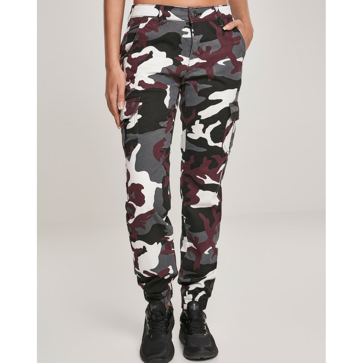 Urban Classics Dame High Waist Camo Cargobukser Wine Camo