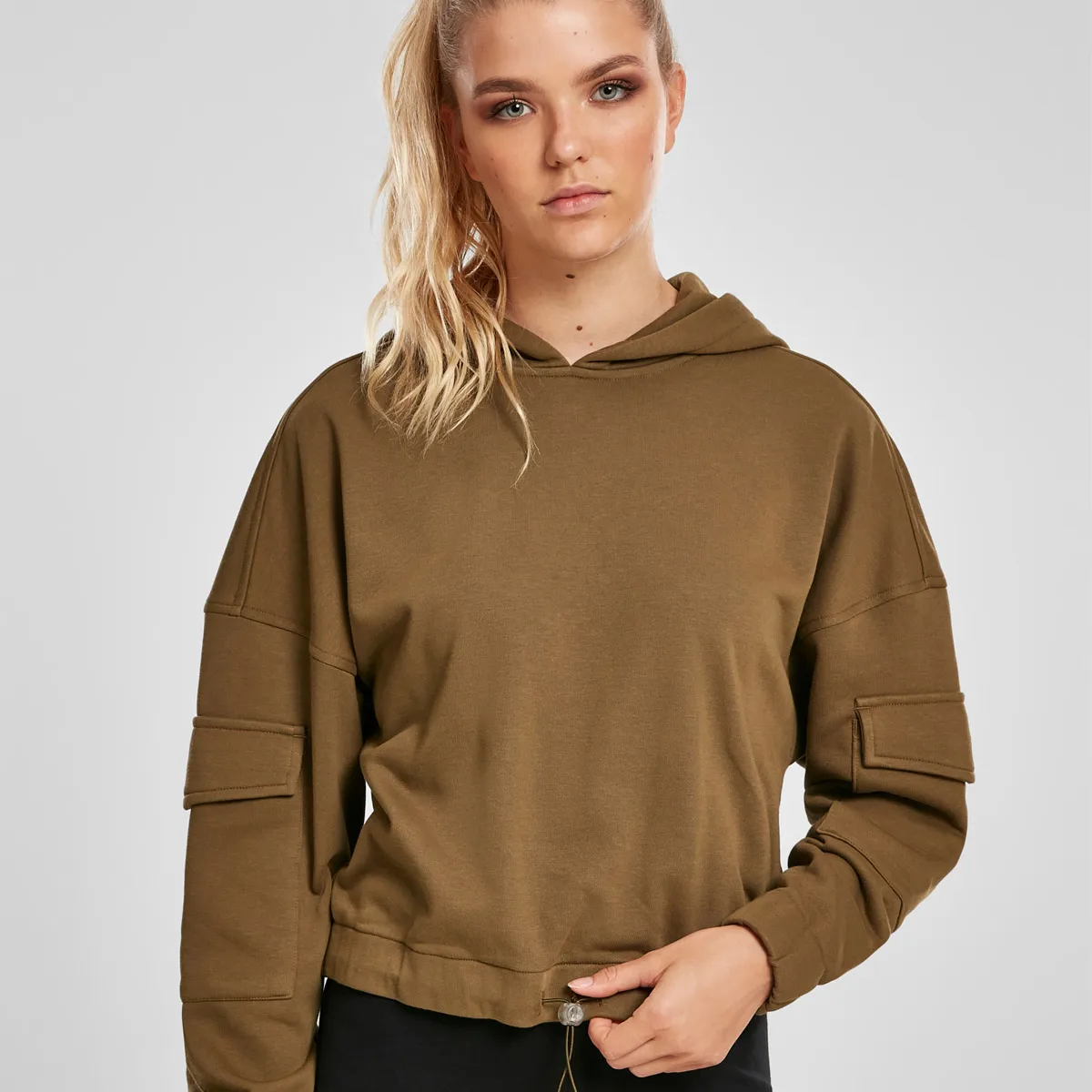 Urban Classics Dame Kort Worker Hoodie Oliven