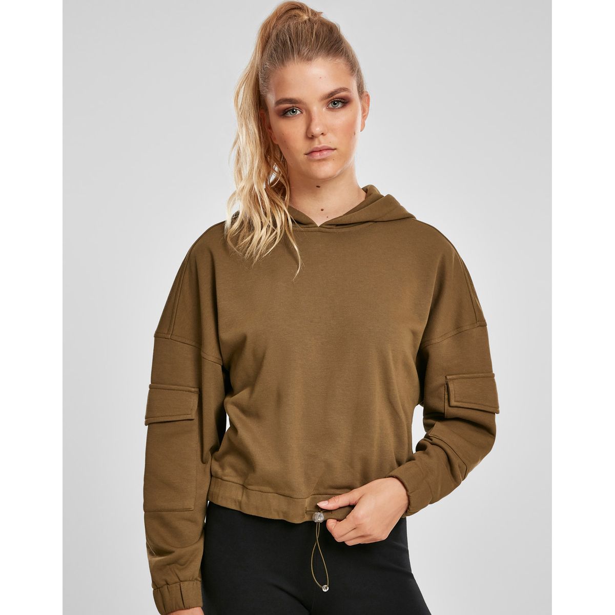 Urban Classics Dame Kort Worker Hoodie Oliven