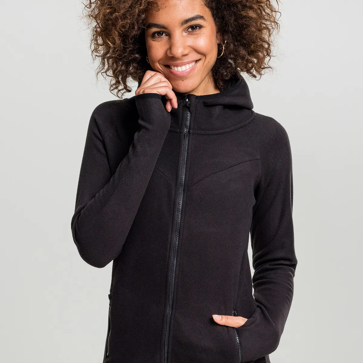 Urban Classics Dame Polar Fleece Zip m.hætte Sort