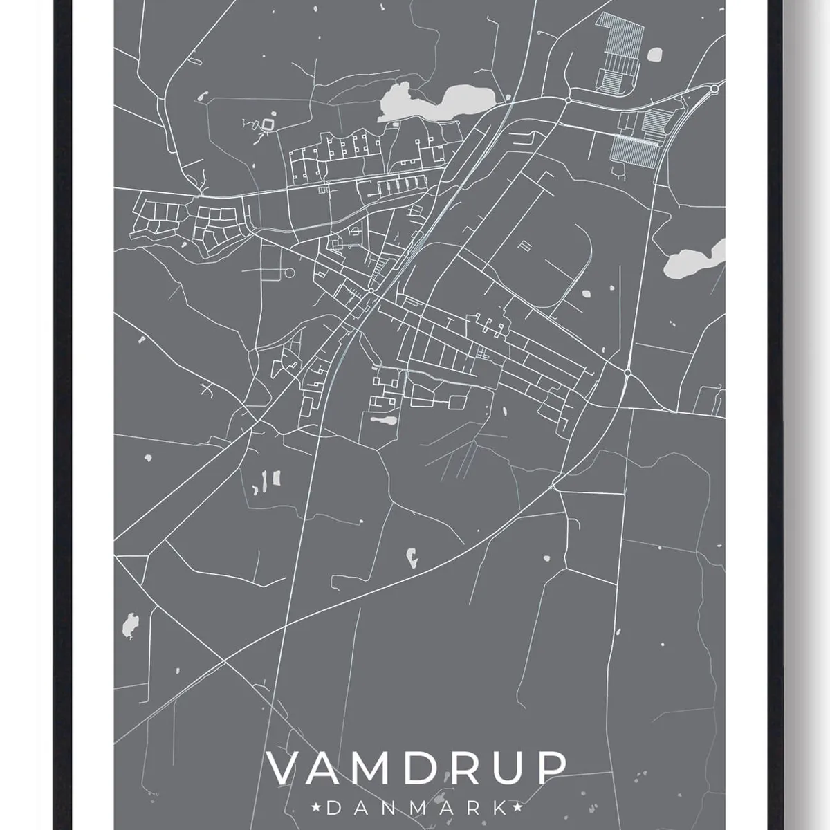 Vamdrup by plakat - grå (Størrelse: L - 50x70cm (B2))