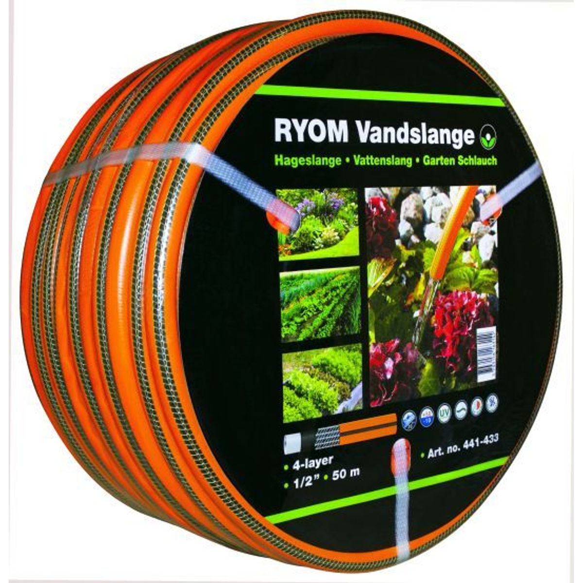 Vandslange orange 1/2" 4-Lag Arm.50M