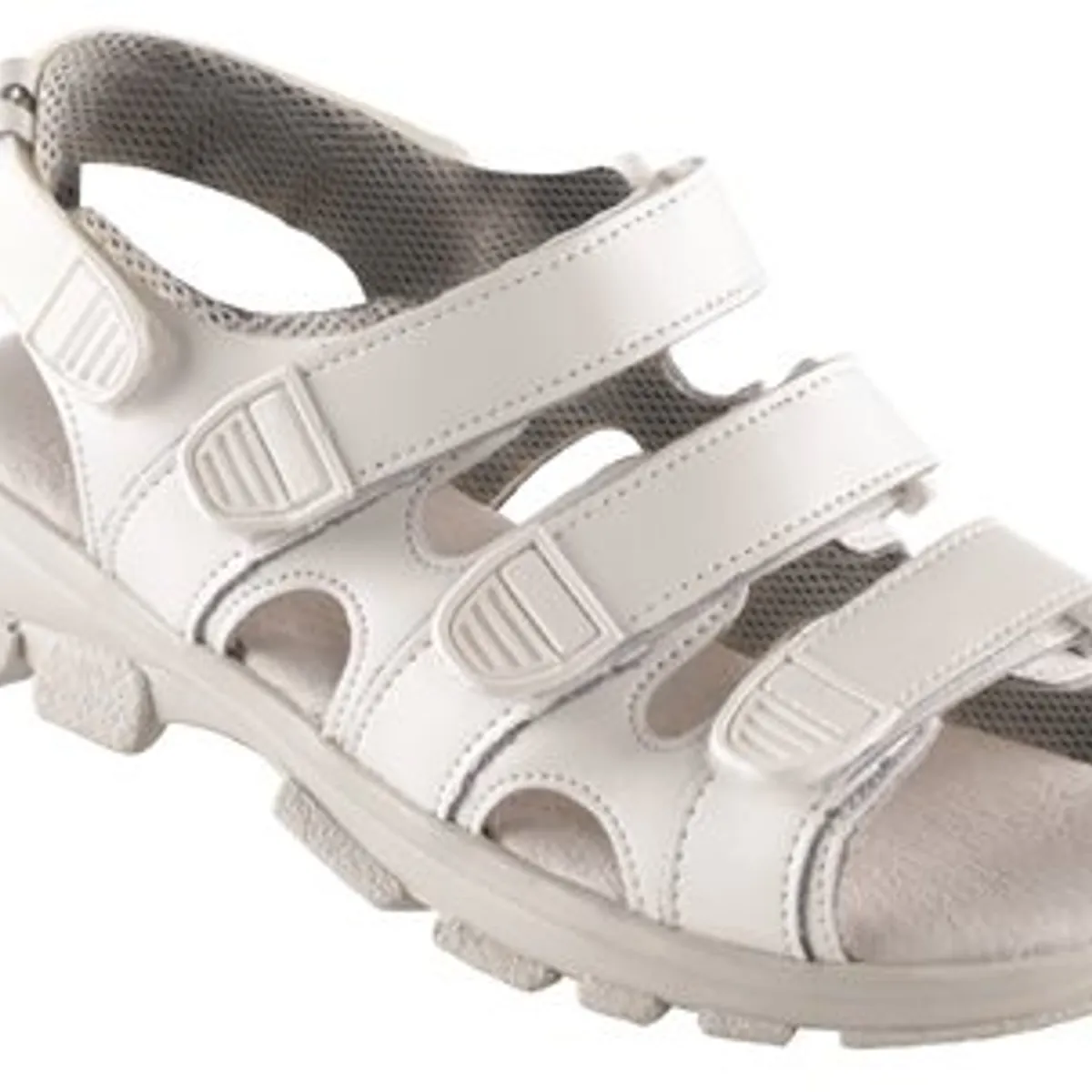 WALKI® TREK sandal med 3 velcro remme og anatomisk 9 mm skindbetrukket indersål, antistatisk, sort eller hvid Hvid 42