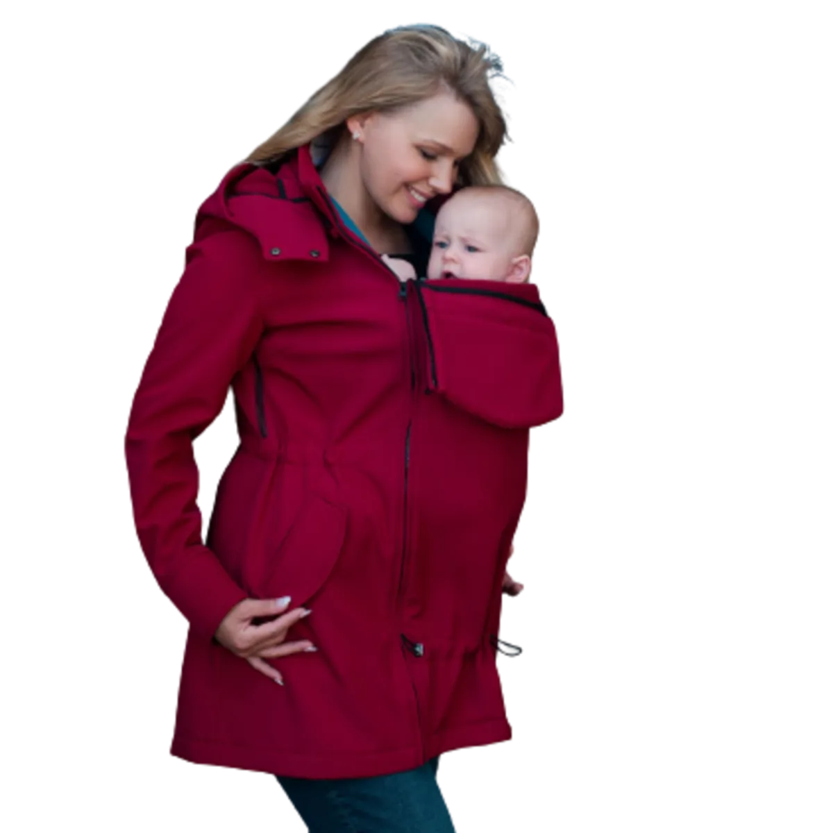 Wombat & Co. 4-i-1 softshell overgangsjakke til gravide/bærejakke - Cherry Red - L