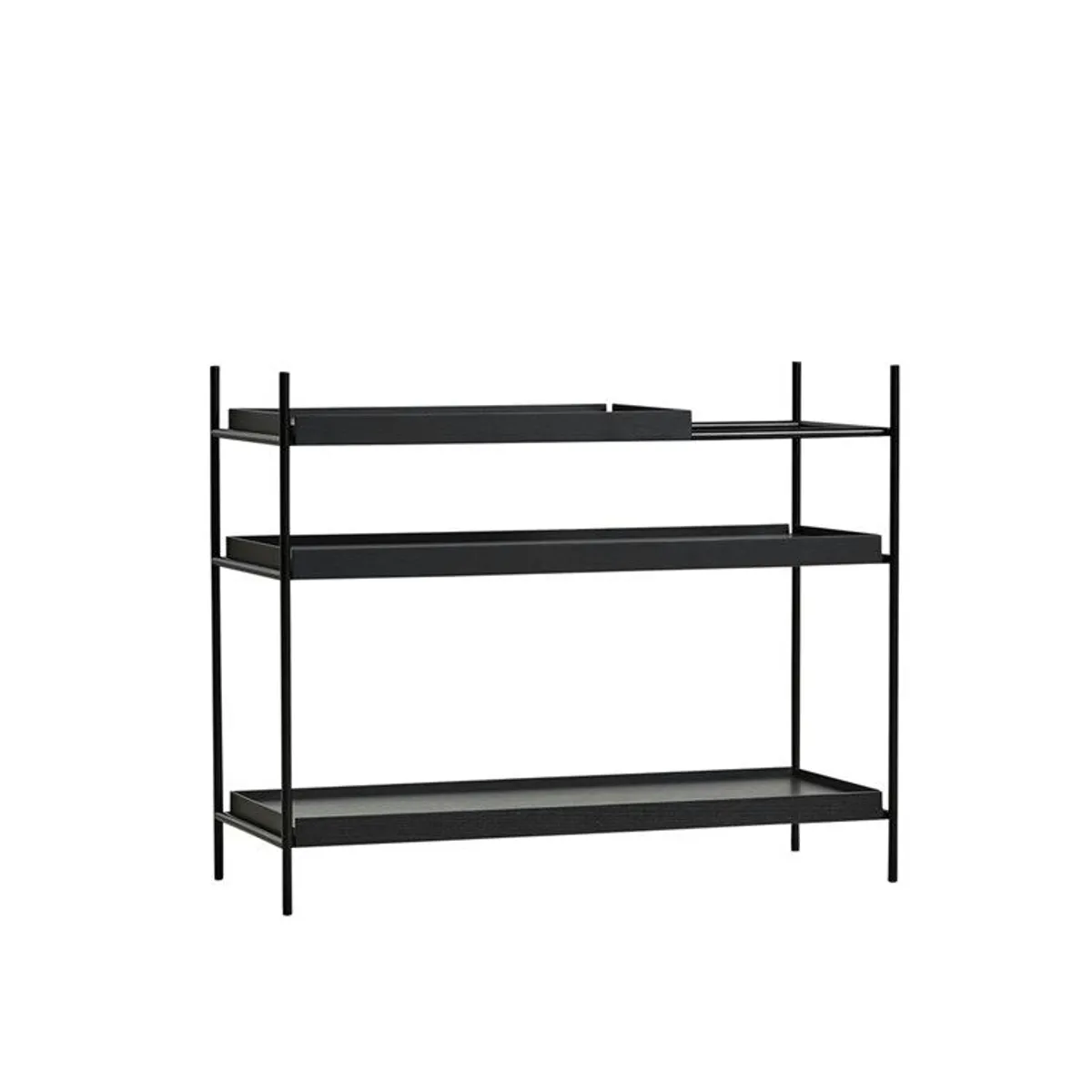 Woud Tray Shelf Reol Low Wide: 2 Black Short: 1 Black