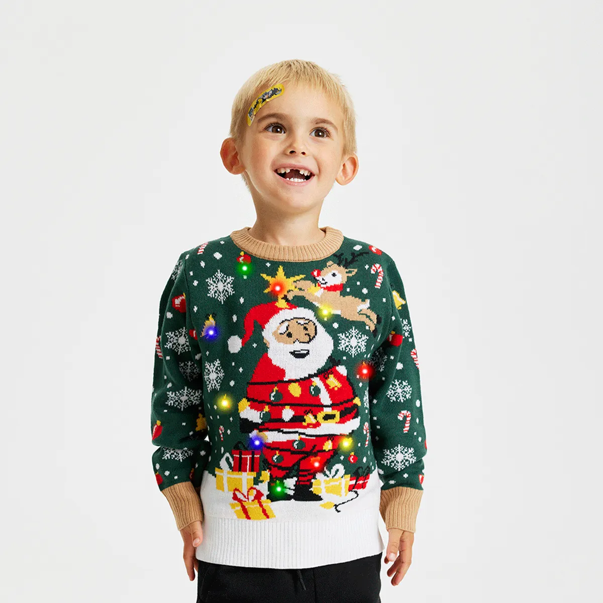 Årets julesweater: Santa Christmas Star - Børn. Ugly Christmas Sweater lavet i Danmark