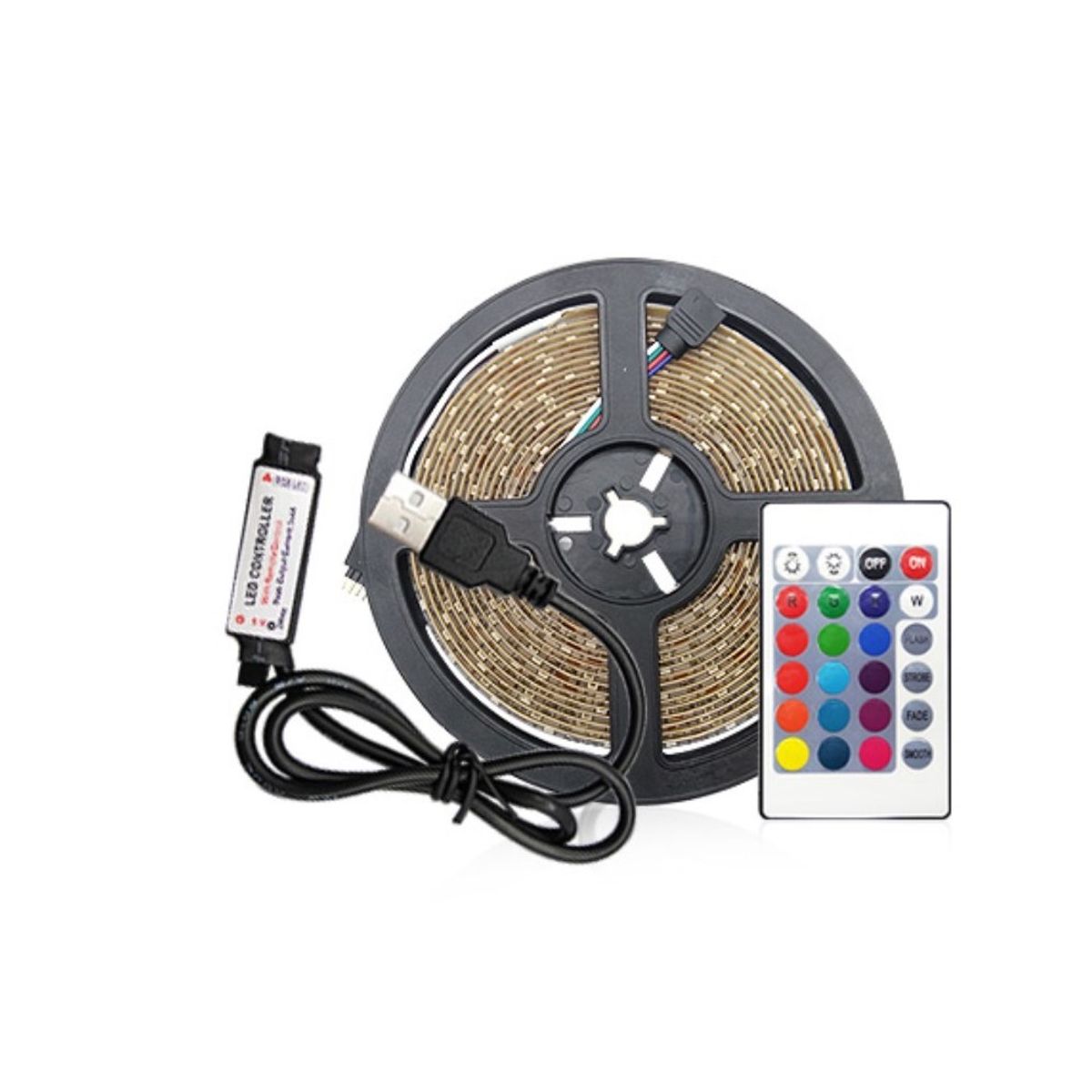 1 m. USB RGB LED strip til TV og PC - Inkl. controller og fjernbetjening, 60 LED pr. meter