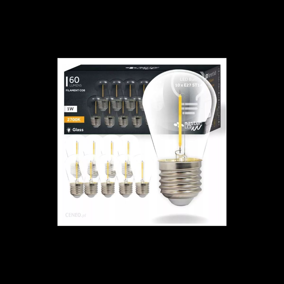 10 stk 2W LED pære - ST14, COB filament, klart glas, E27 - Dæmpbar : Ikke dæmpbar, Kulør : Varm