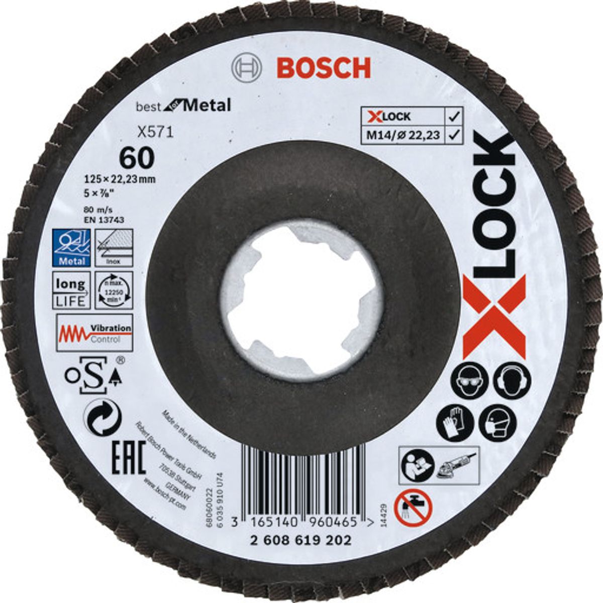 10 stk Bosch X-LOCK lamelslibeskive, 125 mm, K60