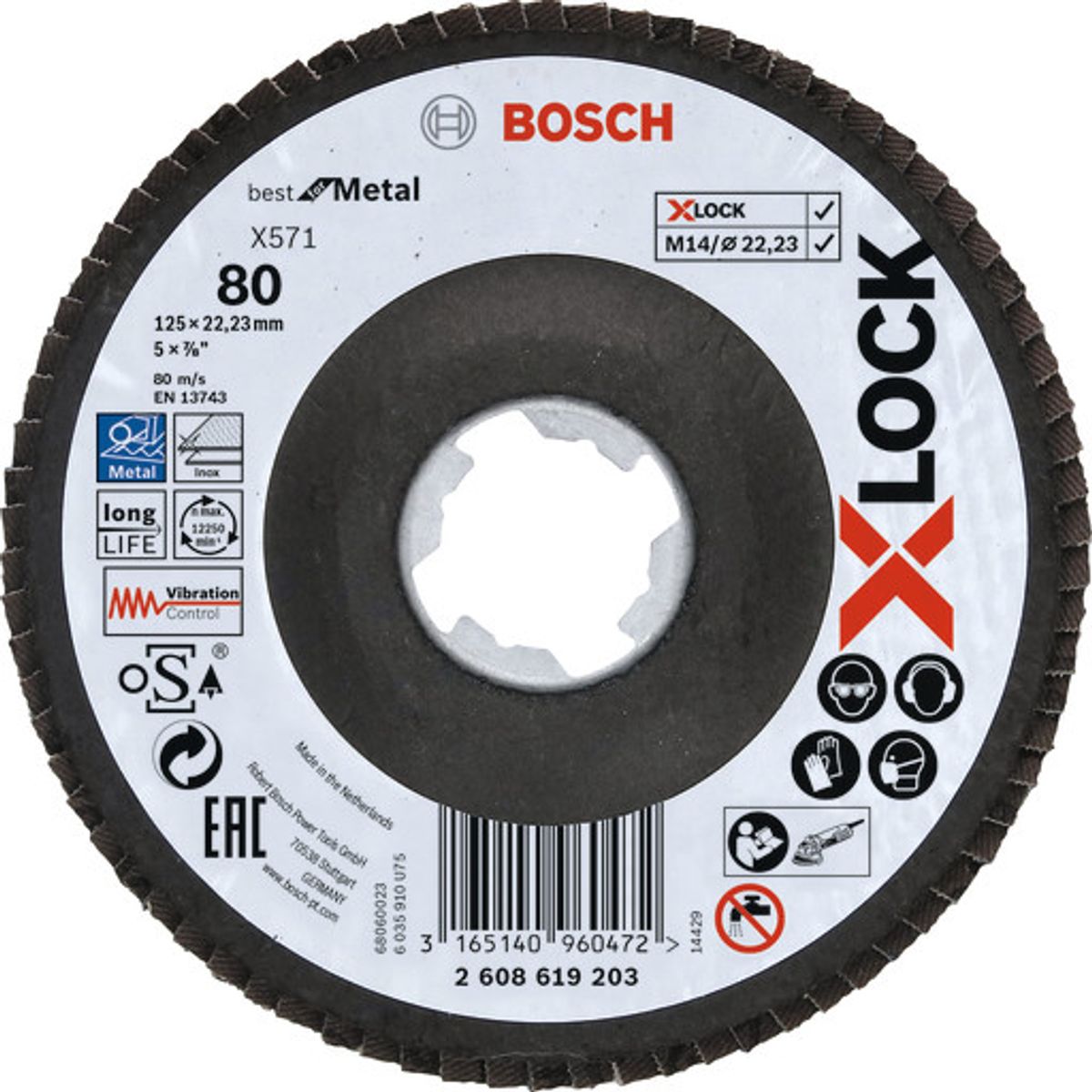 10 stk Bosch X-LOCK lamelslibeskive, 125 mm, K80