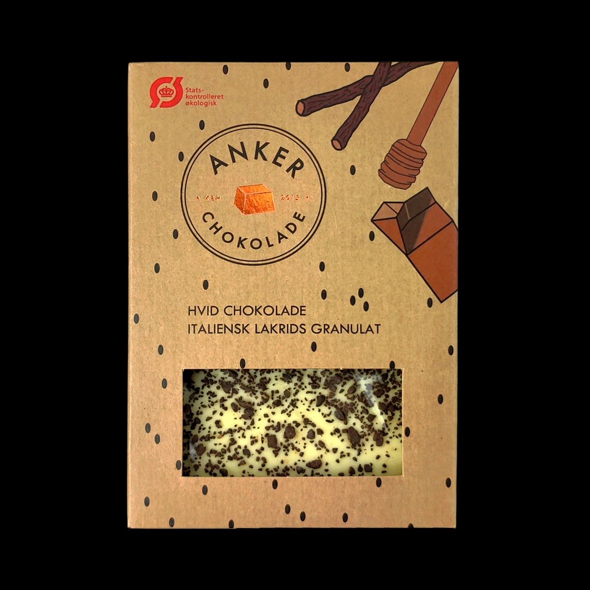 100gr Plade - Hvid chokolade / lakrids granulat