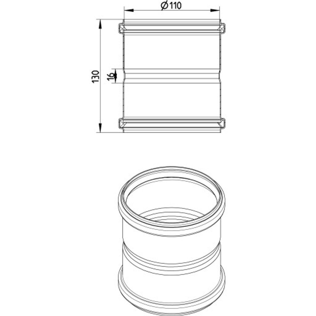 110 mm Dobbelt stikmuffe rustfri AISI304/EN1.4301 Blücher