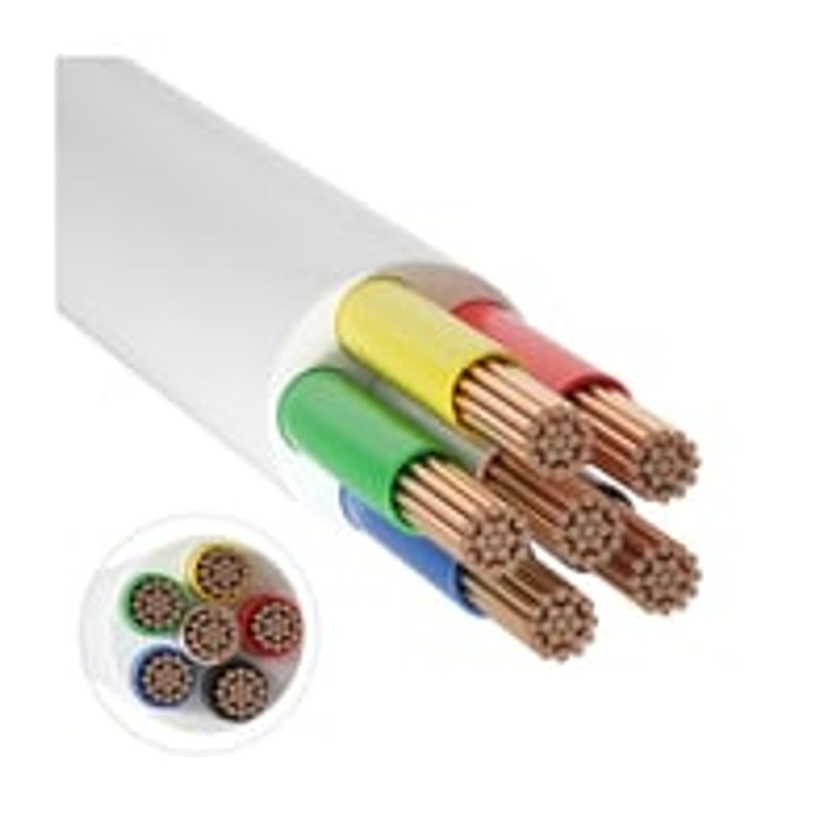 12-24V RGB+CCT kabel, hvid rund, 6 x 0,5 mm, metervare - minimum 5 meter