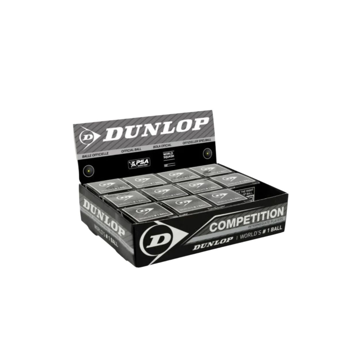 12 stk. Dunlop Competition squashbolde (1 gul prik)