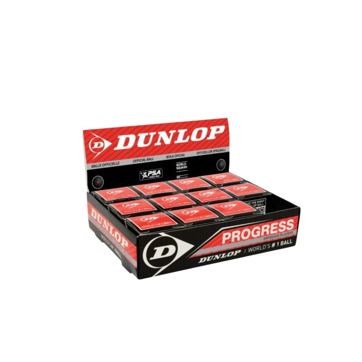 12 stk. Dunlop Progress squashbolde (1 rød prik)