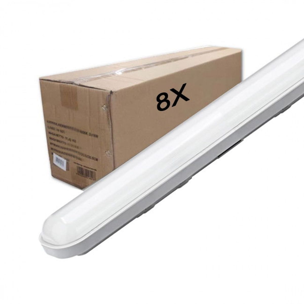 120cm Fladt LED Armatur - 8 stk. Pakke - 4000K - 36W - 4320lm - IP65