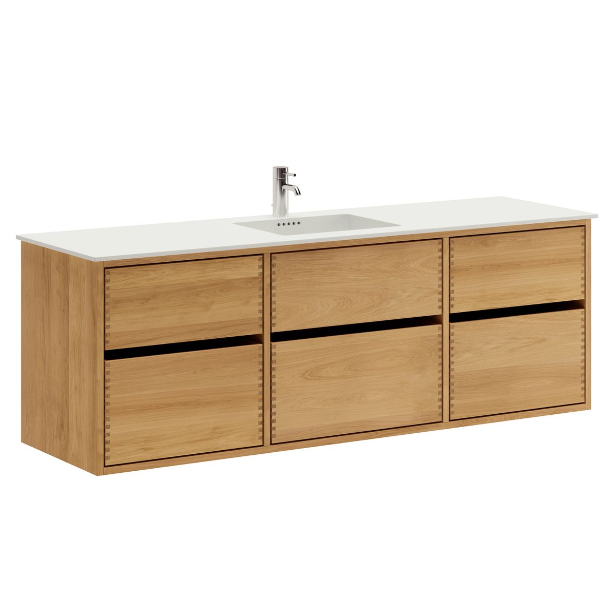 160 cm Lysolieret Just Wood Original badmøbel med 6 skuffer og Solid Surface bordplade