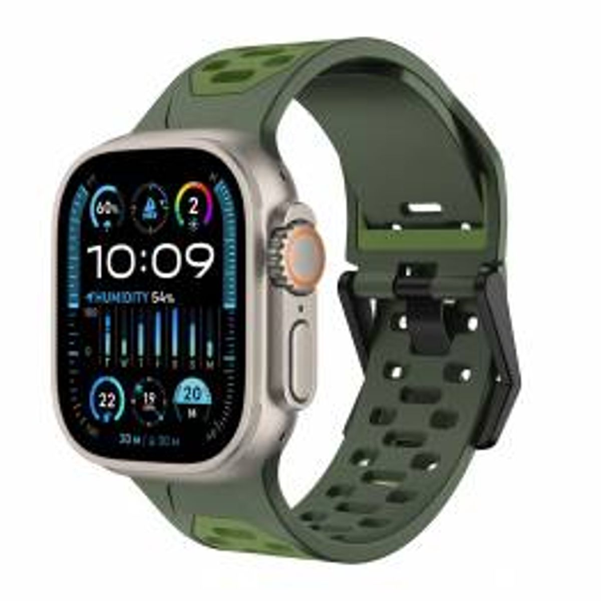 2-farvet silikone rem til Apple Watch 44/45/46/49mm - Army grøn/Grøn