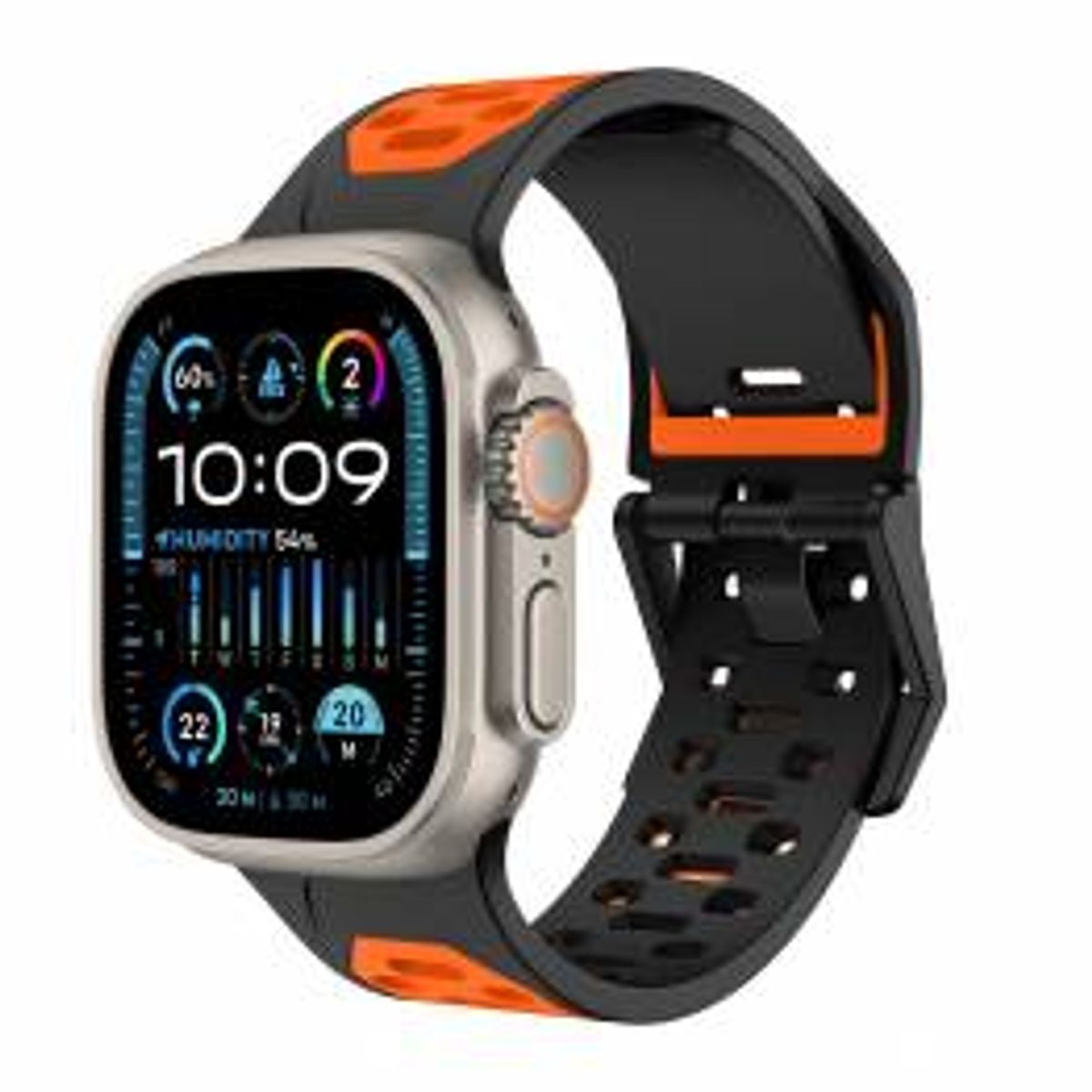 2-farvet silikone rem til Apple Watch 44/45/46/49mm - Sort/Orange