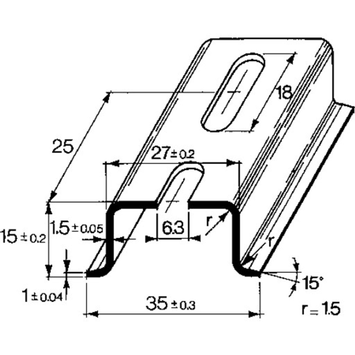 2 meter Dinskinne TS 35x15 mm med hul