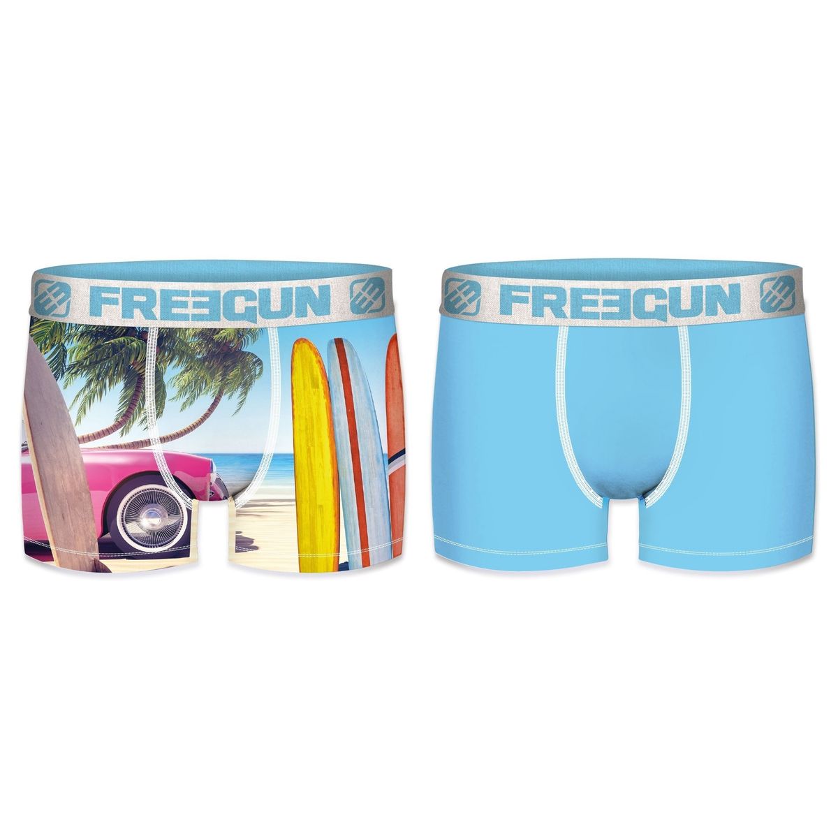 2-pack Microfiber Boxershorts - 1x Surfer og 1x Lys Blå - Freegun