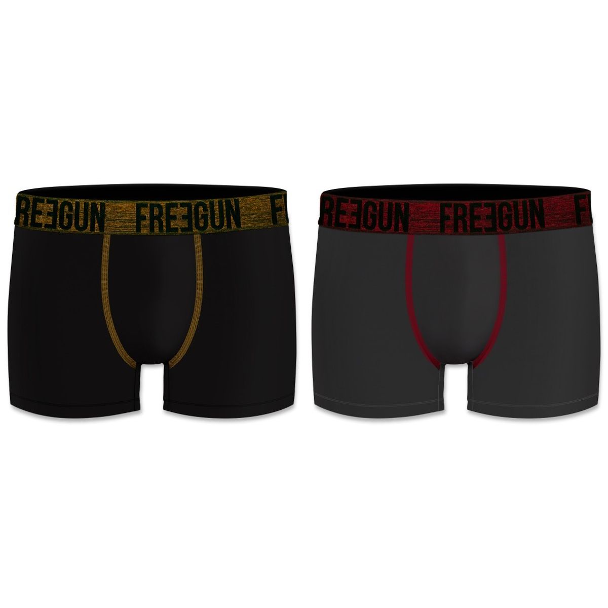 2-pack Microfiber Boxershorts - Sort/Guld og Grå/Rød - Freegun