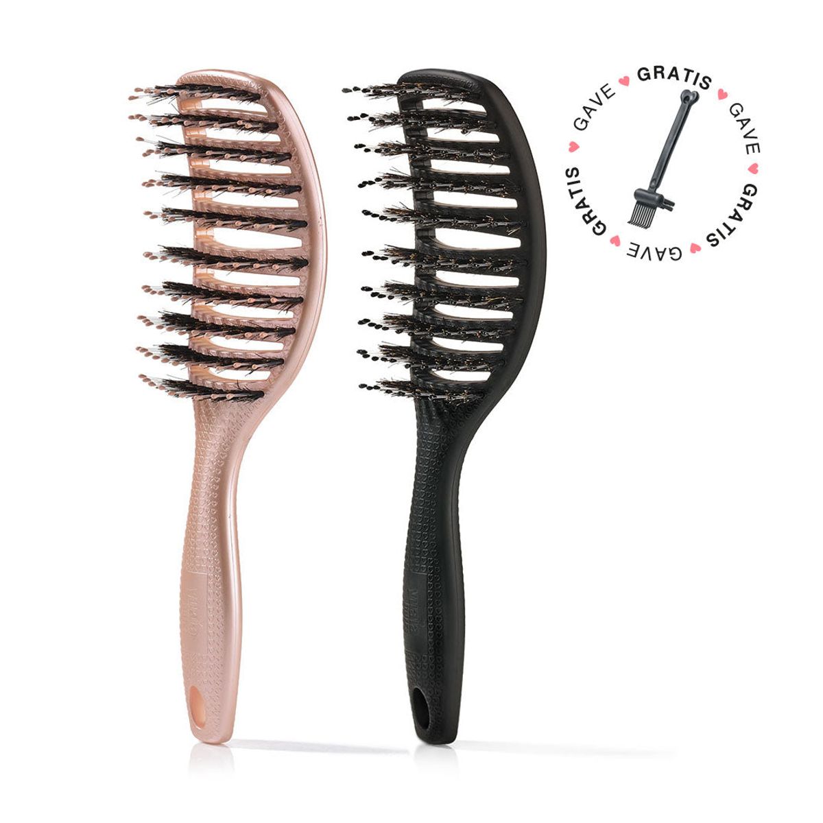 2 stk Curvy Brush med gratis gave - 2 stk Shiny Rose + Soft Black (Spar 24%) + Gratis Cleaning Brush