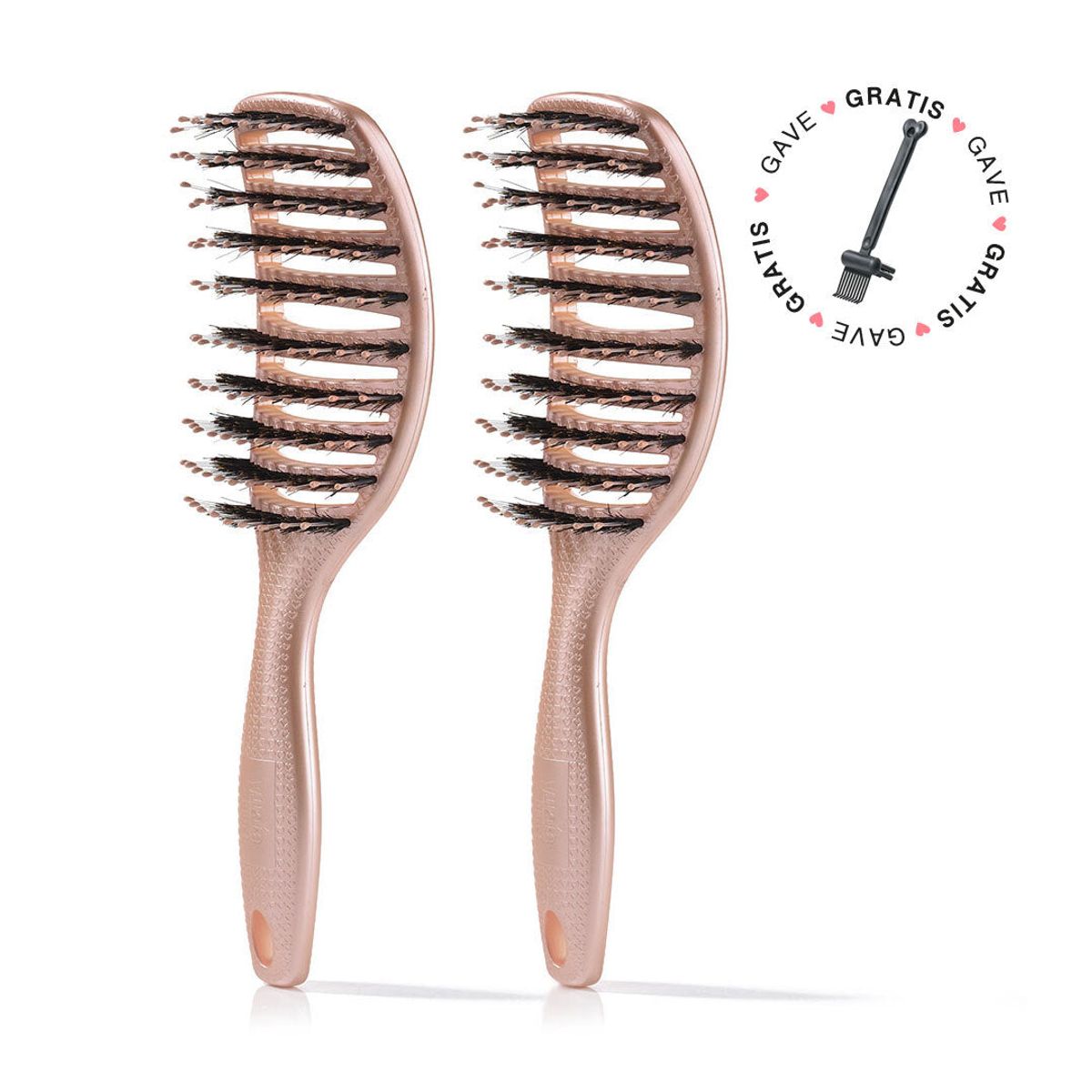 2 stk Curvy Brush med gratis gave - 2 stk Shiny Rose (Spar 24%) + Gratis Cleaning Brush