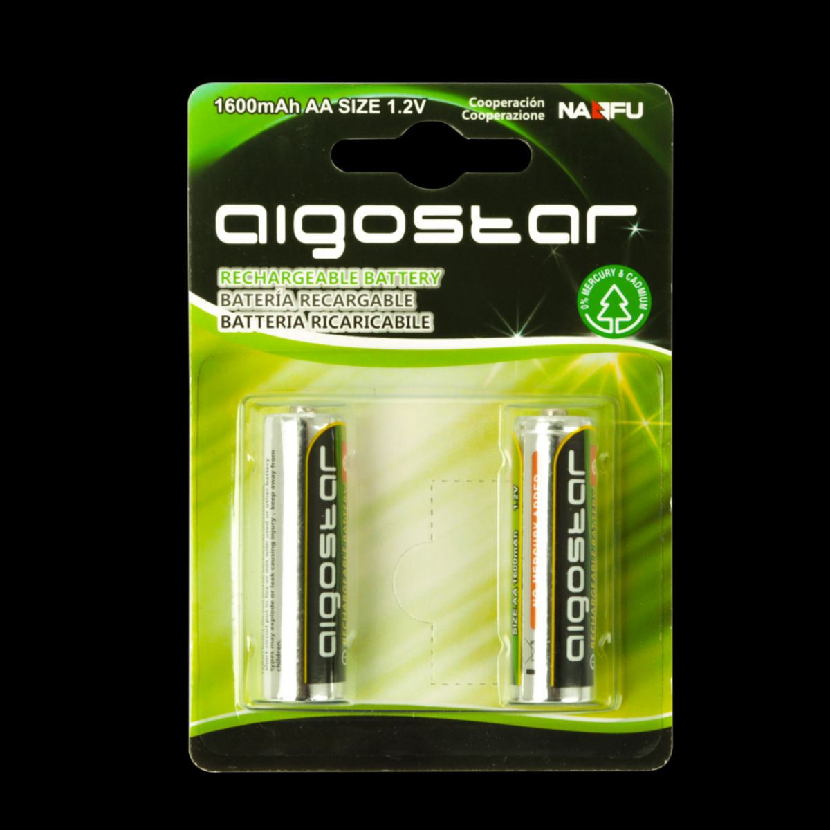 2 stk. Genopladeligt AA Batteri - 1600mAh, 1.2V