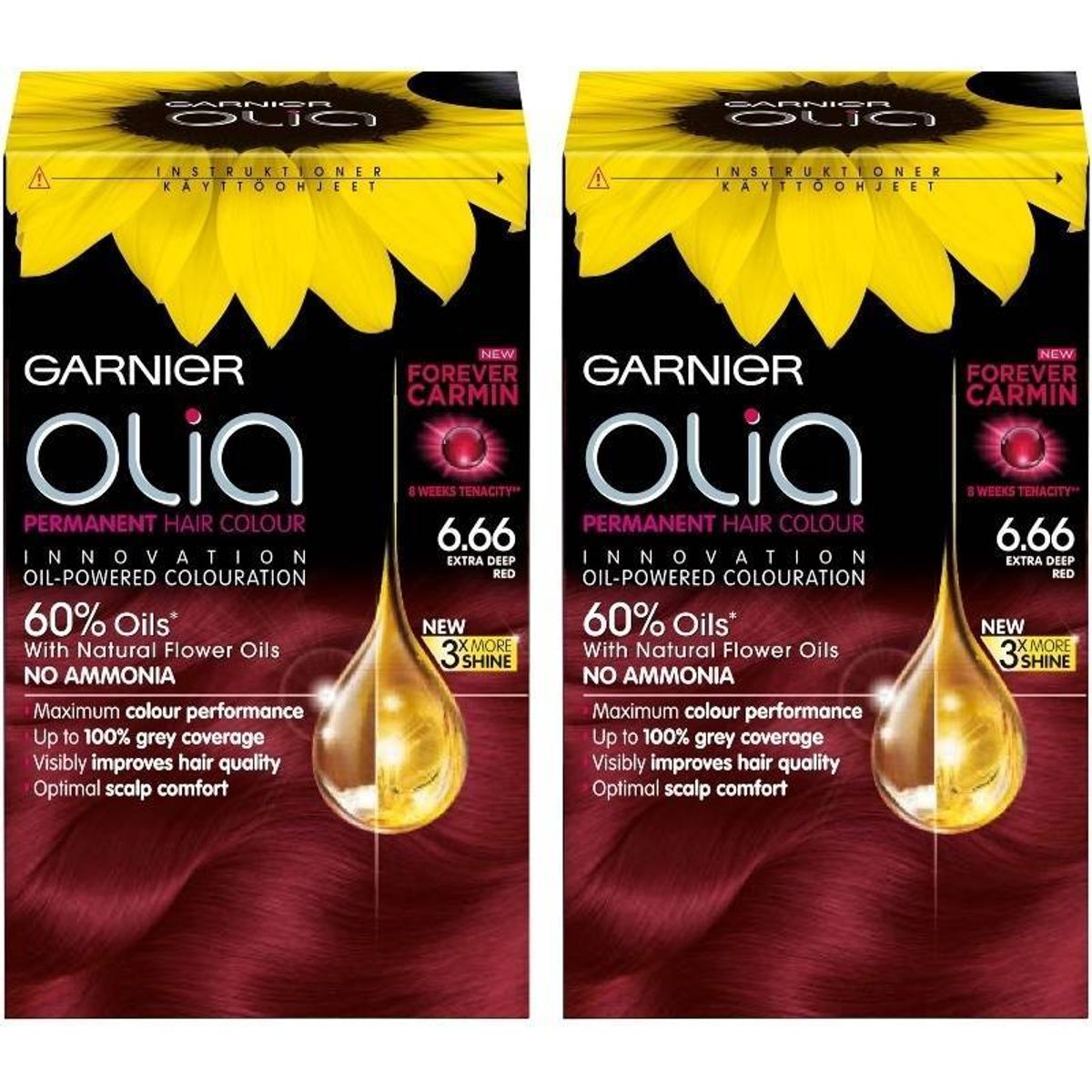 2 x Garnier OLIA 6.66 Extra Deep Red