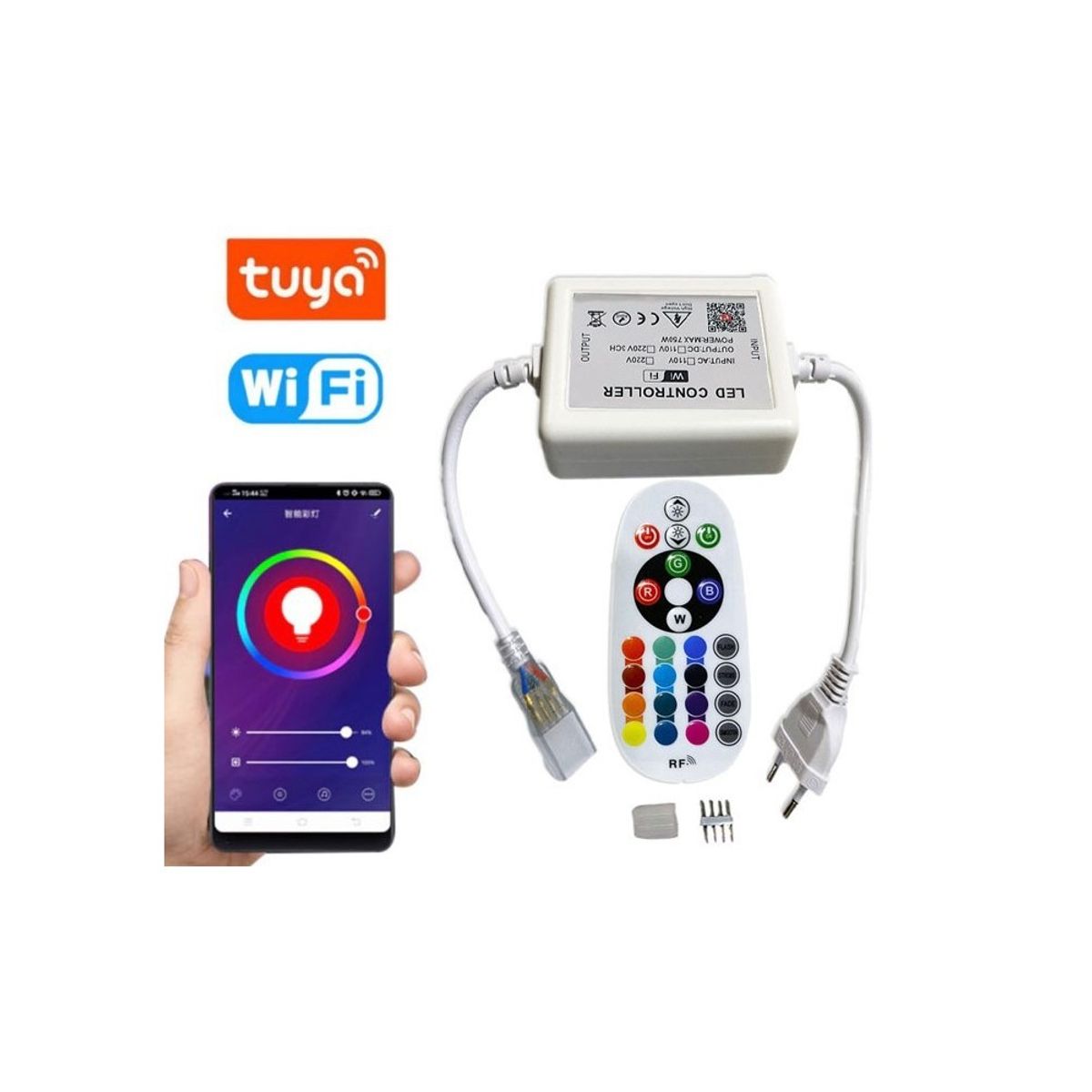 230V RGB 8x16 Neon Flex WiFi Smart Home controller - Inkl. endeprop, til 230V, memory funktion, 50 m.