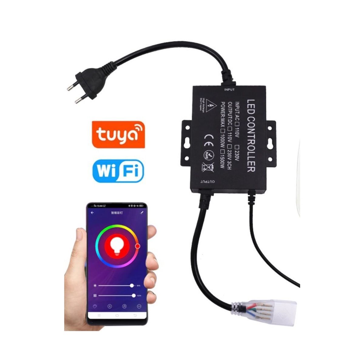 230V RGB WiFi Smart Home controller - Inkl. endeprop, til 230V, memory funktion, 100 m.