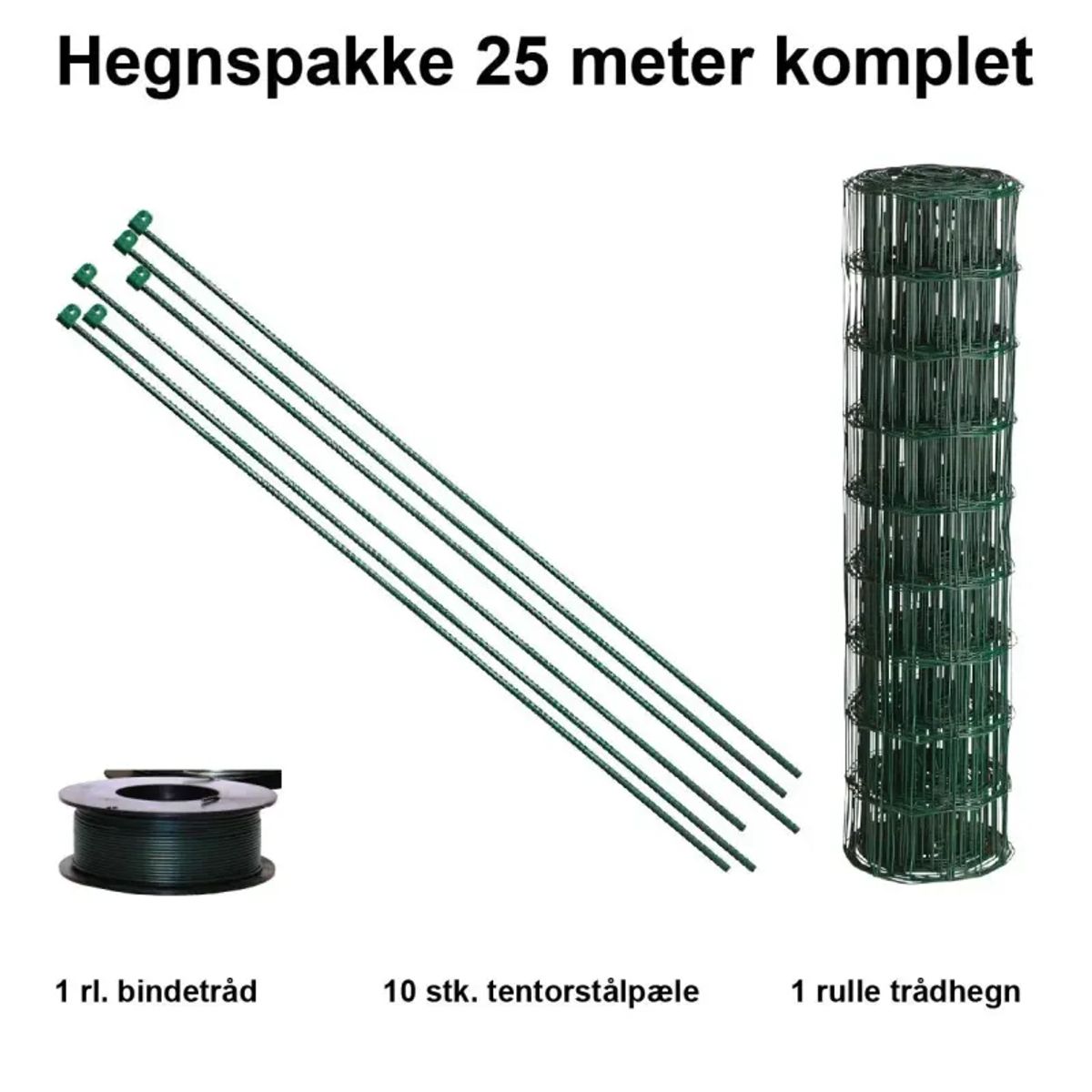 25 Meter Havehegn Inkl. 10 Stk. Tentorpæle Og 60 Meter Bindetråd - Maskestr. 10x10 Cm H:90 Cm