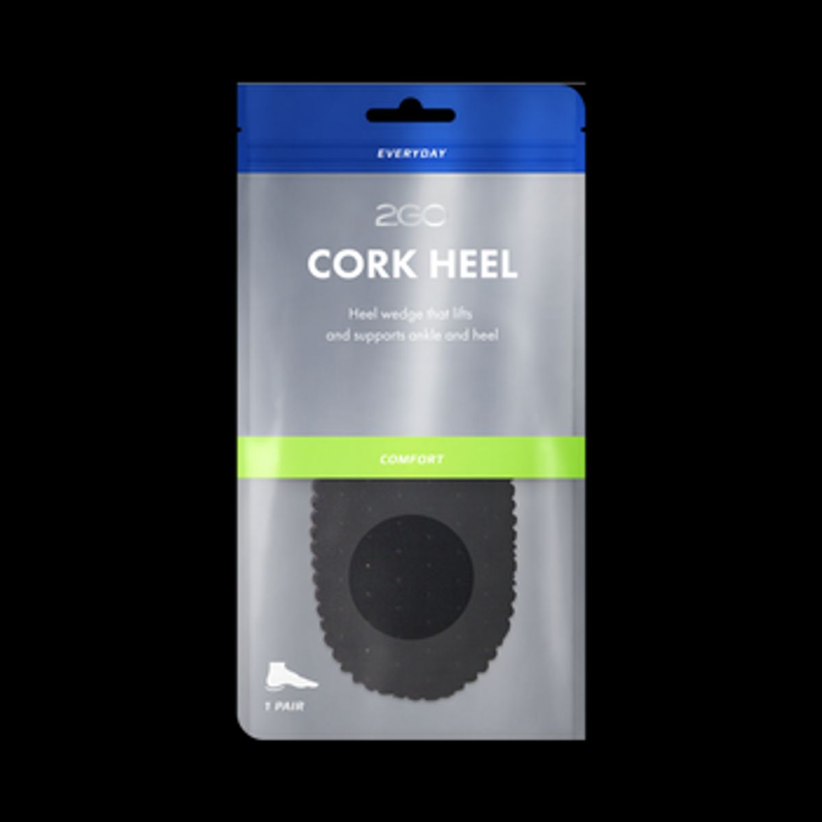 2GO - Cork Heel 10 mm - Herre - Sort