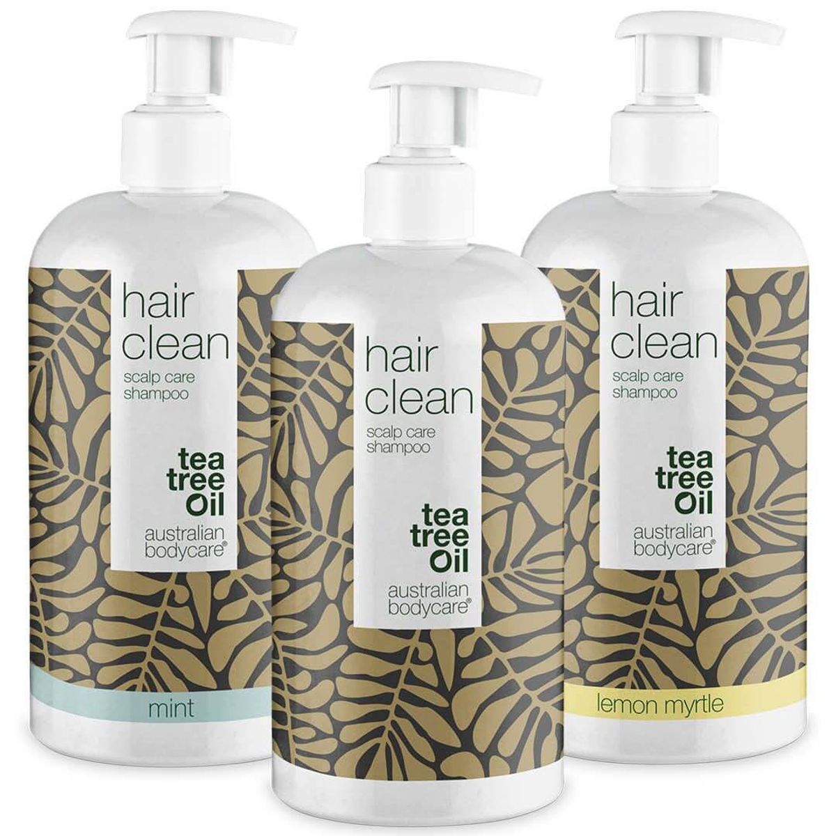 3 for 2 Tea Tree shampoo 500 ml - pakketilbud â Pakketilbud med 3 shampoos (500 ml): Tea Tree Oil, Lemon Myrtle & Mint